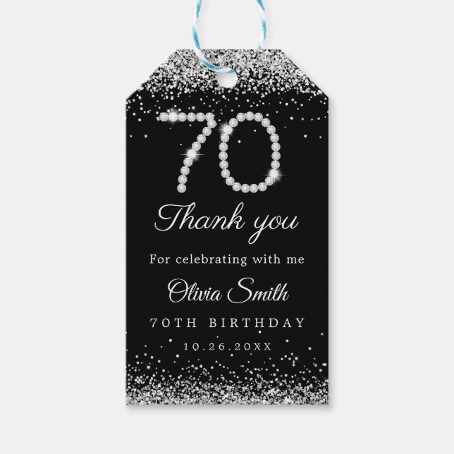 Étiquettes-cadeau Diamants glamour 70e anniversaire Merci de fête (Devant)