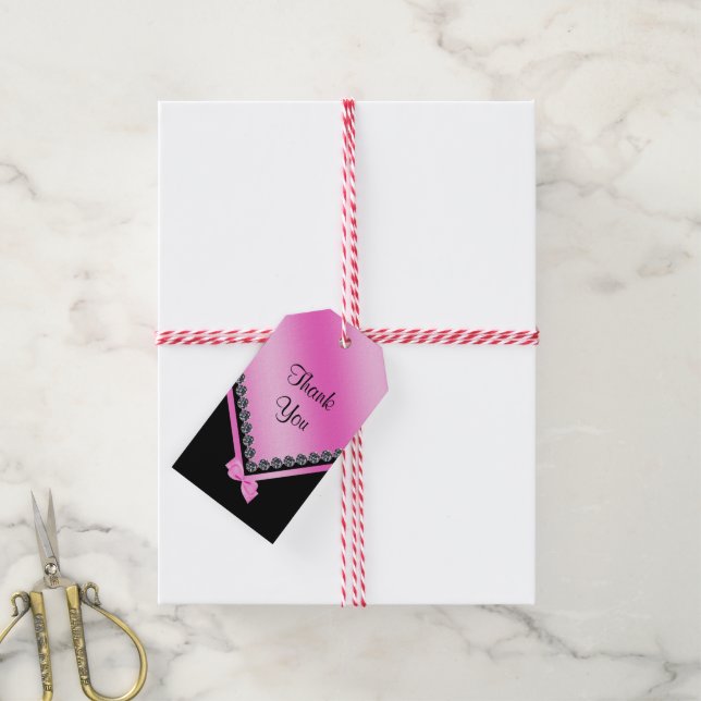 Étiquettes-cadeau Diamants mousseux et Bow rose 50e anniversaire (Avec de la ficelle)