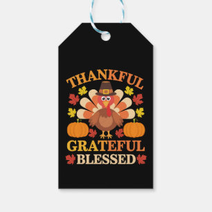 Étiquettes-cadeau Dinde de Thanksgiving Bénie Grateful Reconnaissant