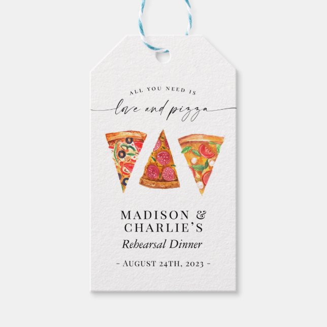 Étiquettes-cadeau Dîner de répétition "Amour et Pizza" (Devant)