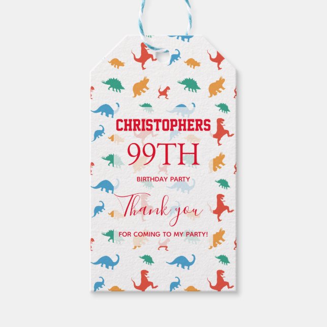 Étiquettes-cadeau Dinosaur Anniversaire Merci Cadeaux (Devant)