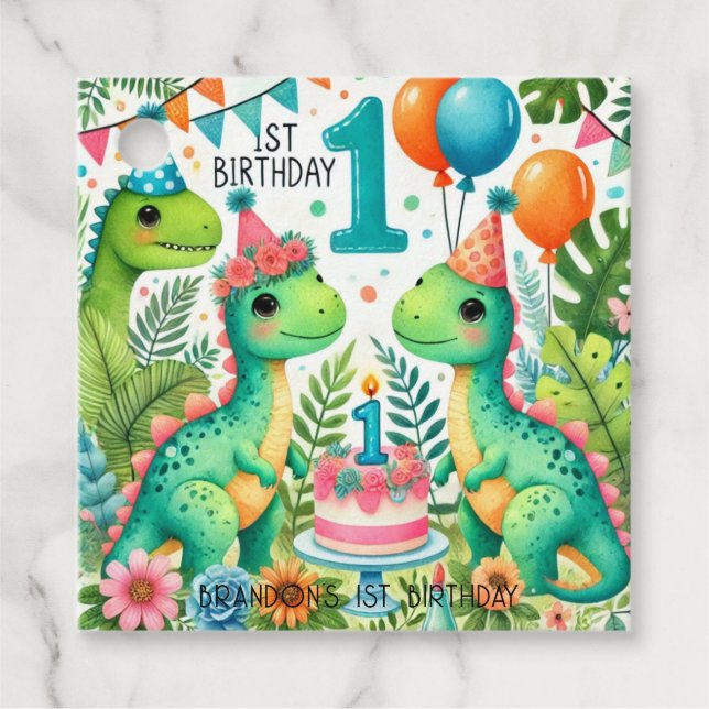 Étiquettes Cadeau Dinosaur Dino 1ère fête d'anniversaire (Devant)