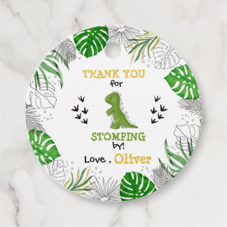 Étiquettes Cadeau Dinosaur fête anniversaire garçon vert Merci jaune
