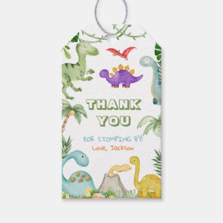 Étiquettes-cadeau Dinosaur fête d'anniversaire Merci Stomping By