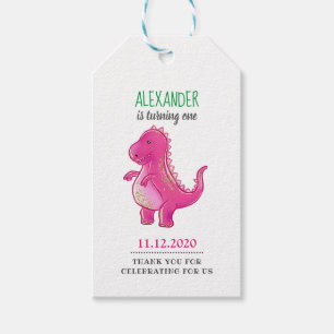 Étiquettes-cadeau Dinosaur fête d'anniversaire Pink Trex Dino Merc