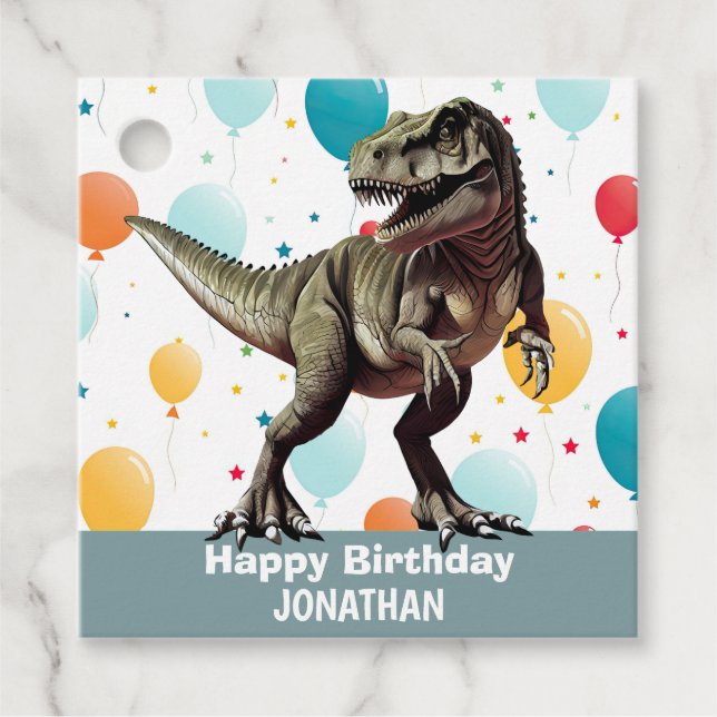 Étiquettes Cadeau Dinosaur Joyeux Anniversaire gris (Devant)
