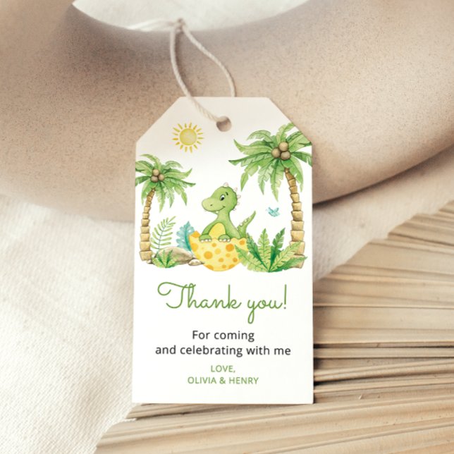 Étiquettes-cadeau Dinosaur Oeuf Cute Aquarelle Baby shower Merci (Créateur téléchargé)