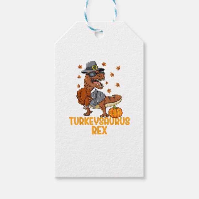 Étiquettes-cadeau Dinosaur Thanksgiving Boys Turkey Saurus T rex Kid (Devant)