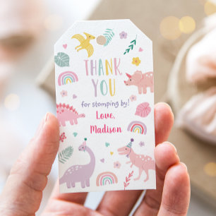Étiquettes-cadeau Dinosaure Boho rose Merci d'anniversaire