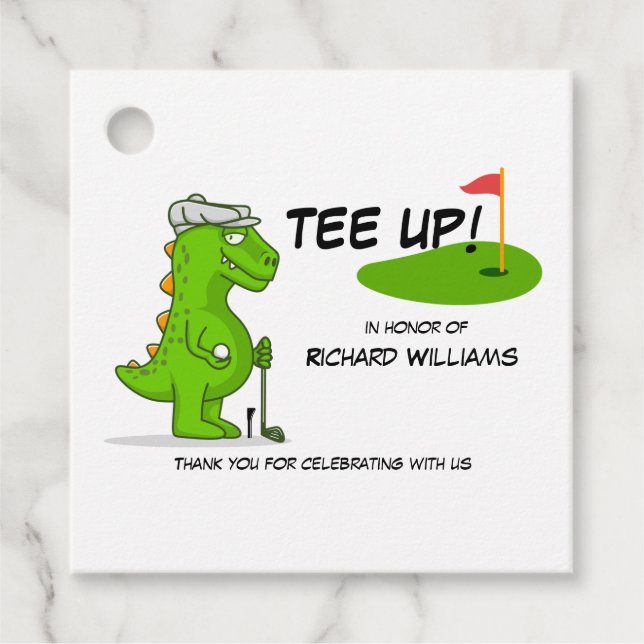 Étiquettes Cadeau Dinosaure de golf à la retraite (Devant)
