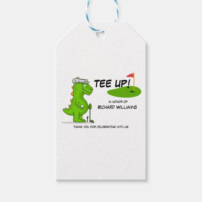 Étiquettes-cadeau Dinosaure de golf à la retraite (Devant)