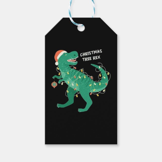 Étiquettes-cadeau Dinosaure hivernal de Noël funky (Devant)