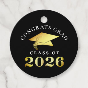 Étiquettes Cadeau Diplômé 2026 Noir Faux Or Félicitations Diplômé