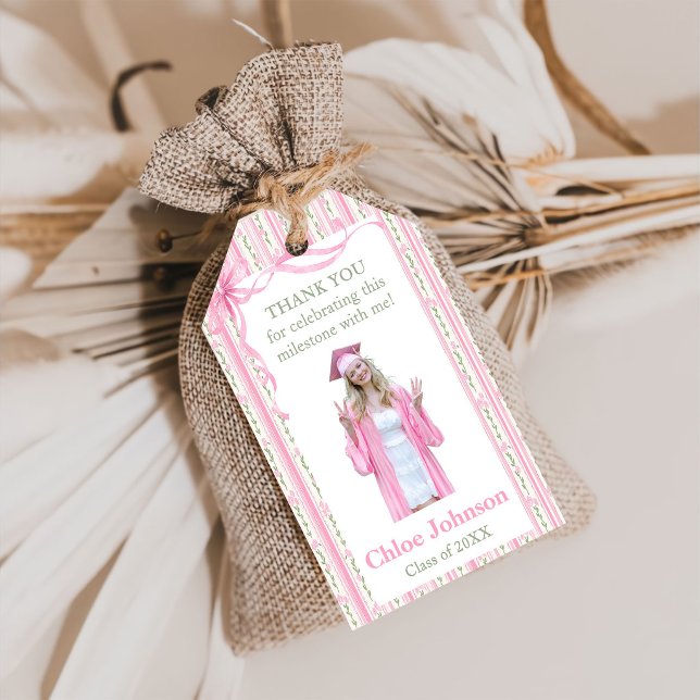 Étiquettes-cadeau Diplômée Florale Ruban Rose (Créateur téléchargé)