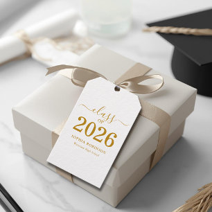 Étiquettes-cadeau Diplômés de 2026 écriture dorée graduation