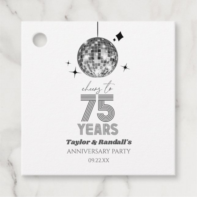 Étiquettes Cadeau Disco Soirée Mariage de 75 ans (Devant)