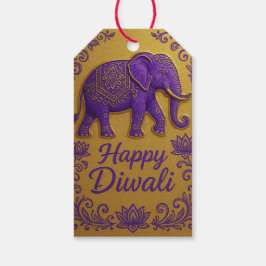 Étiquettes-cadeau Diwali circulaire Gold & Purple Elephant Happy