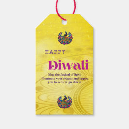 Étiquettes-cadeau Diwali Jaune Mandala Lampe Peacock Personnalisé