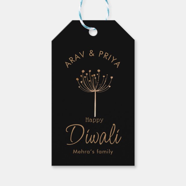 Étiquettes-cadeau Diwali noir et or personnalisable (Devant)