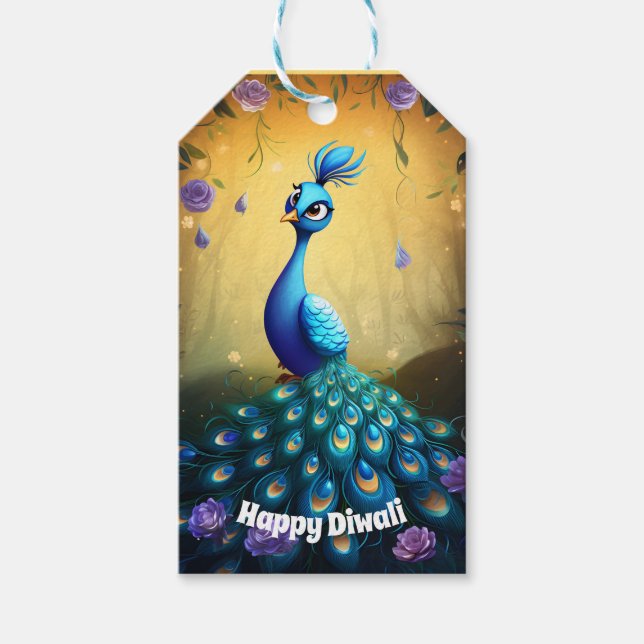 Étiquettes-cadeau 🦚 Diwali se demande : Carte postale Peacock encha (Devant)