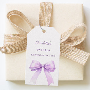 Étiquettes-cadeau DIY nœud lavande Sweet 16 écrit à la main