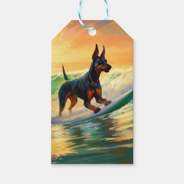 Étiquettes-cadeau Doberman Beach Surf Peinture (Devant)