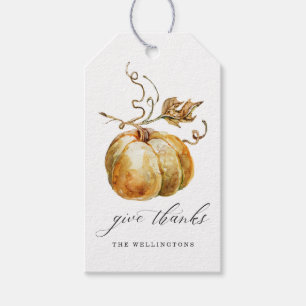 Étiquettes-cadeau Donner Merci Citrouille Aquarelle Thanksgiving
