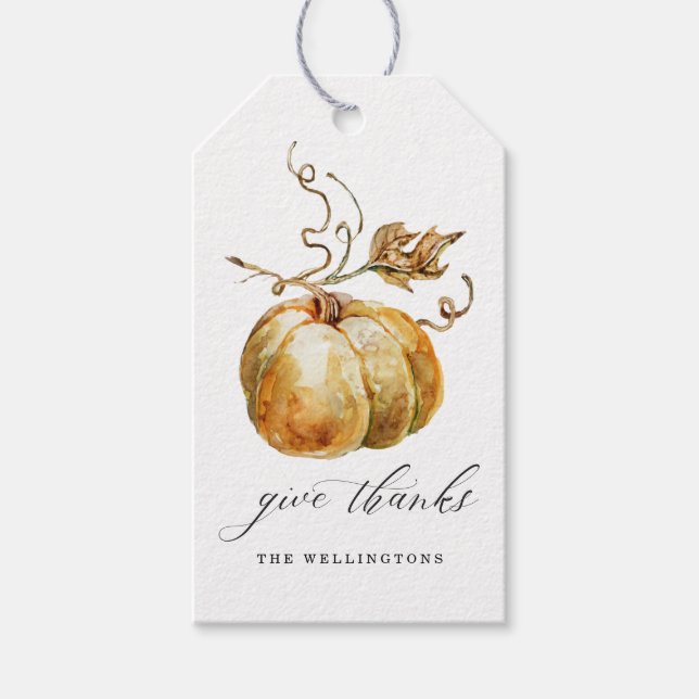 Étiquettes-cadeau Donner Merci Citrouille Aquarelle Thanksgiving (Devant)