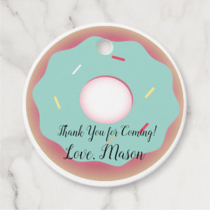 Étiquettes Cadeau Donut glaçage sarcelle d'anniversaire
