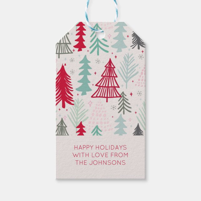 Étiquettes-cadeau Doodle Art Arbres de Noël Personnalisés (Devant)