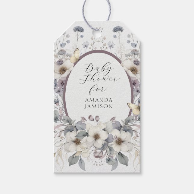 Étiquettes-cadeau Douce Baby Shower Fille Art Nouveau Fleurs Pastel (Devant)