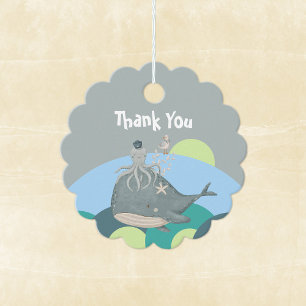 Étiquettes Cadeau Douce Baleine Nautique et Calamar Bleu Baby Shower