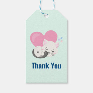 Étiquettes-cadeau Douce chatte endormie avec un cœur Merci
