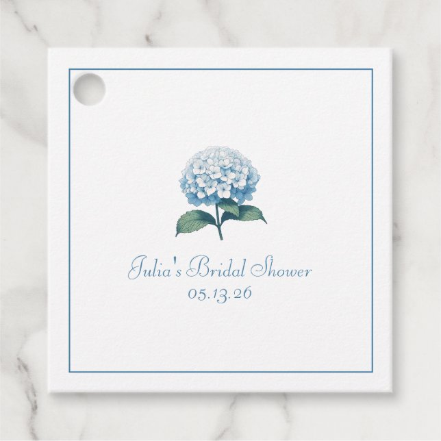 Étiquettes Cadeau Douce Élégance Mariage Fleur Hydrangea Bleu Élégan (Devant)