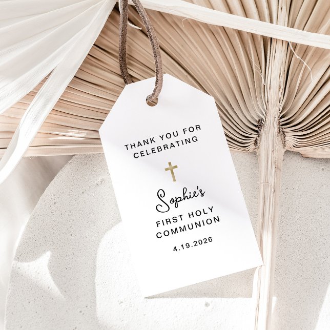 Étiquettes-cadeau Douce et Simple | Première Sainte Communion Or (Créateur téléchargé)