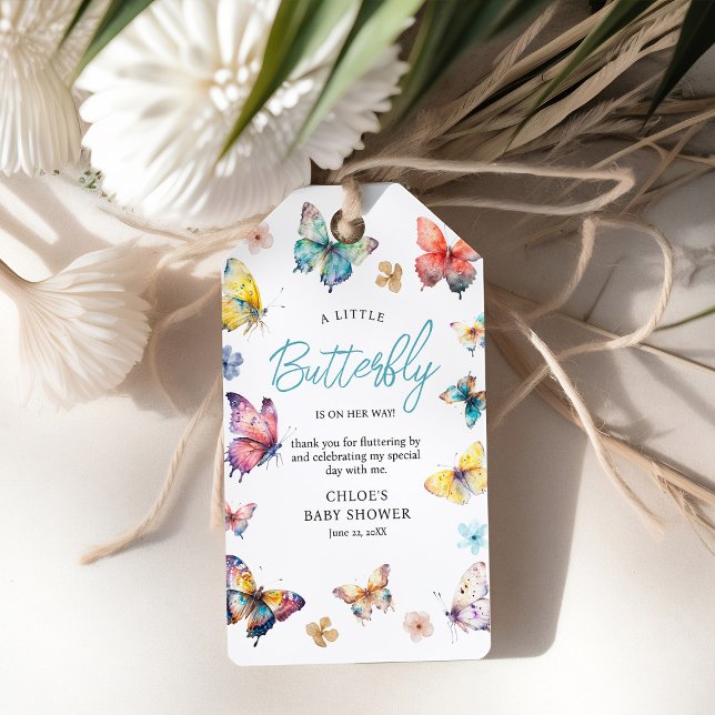 Étiquettes-cadeau Douce Fée Papillon Fille Baby Shower Aquarelle (Créateur téléchargé)