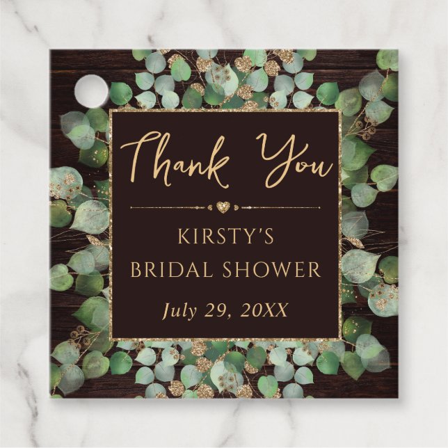 Étiquettes Cadeau Douce Fête de Mariage au Thème Eucalyptus Aquarell (Devant)