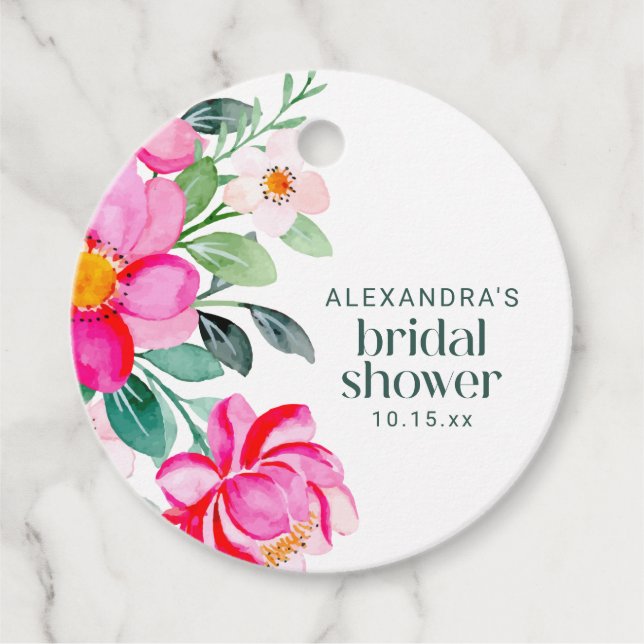Étiquettes Cadeau Douce Fête de Mariage Personnalisée Aquarelle Flor (Devant)