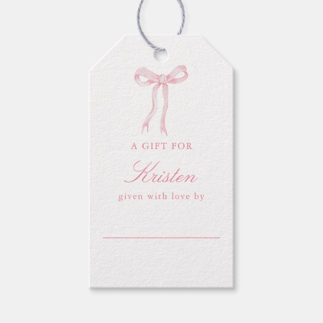 Étiquettes-cadeau Douce soirée de shower avec noeud papillon rose (Devant)