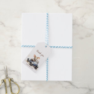 Étiquettes-cadeau Douce Souris Aquarelle dans une Voiture Bleue Baby