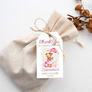 Étiquettes-cadeau Douche avec amour fille ours en peluche baby showe