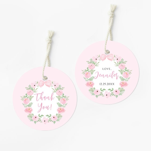 Étiquettes Cadeau Douche bébé rose pastel rose pastel merci (Créateur téléchargé)