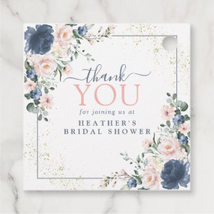 Étiquettes Cadeau Douche Bleu Rose Doré Floral Fête de Mariage