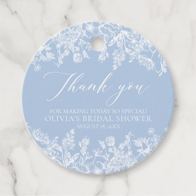Étiquettes Cadeau Douche de Mariée Élégante aux Fleurs Blanches sur  (Devant)