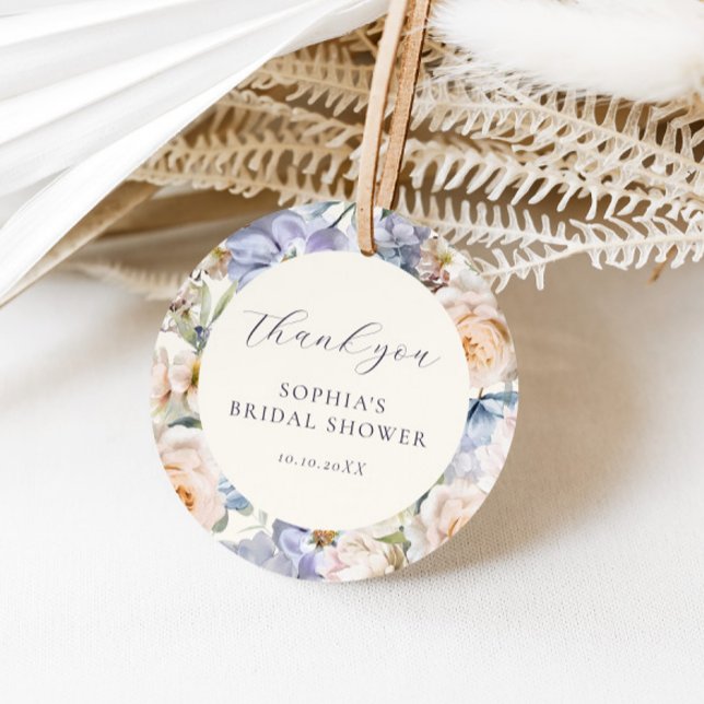 Étiquettes Cadeau Douche de Mariée Fleurie Crème Bleu Poussière (Créateur téléchargé)
