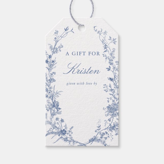 Étiquettes-cadeau Douche d'écran à Fête des mariées bleue (Devant)