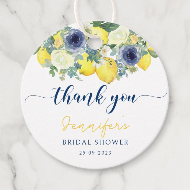 Étiquettes Cadeau Douche nuptiale au citron jaune clair merci (Devant)