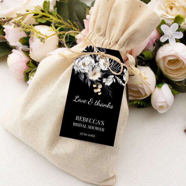 Étiquettes-cadeau Douche nuptiale en boho noir et blanc (Black and white moody boho bridal shower favor gift tags thank you favor tags bridal shower favors)