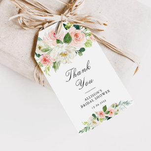 Étiquettes-cadeau Douche nuptiale fleurie rose