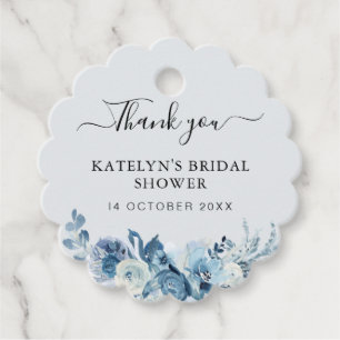 Étiquettes Cadeau douche nuptiale florale bleu poussiéreux merci